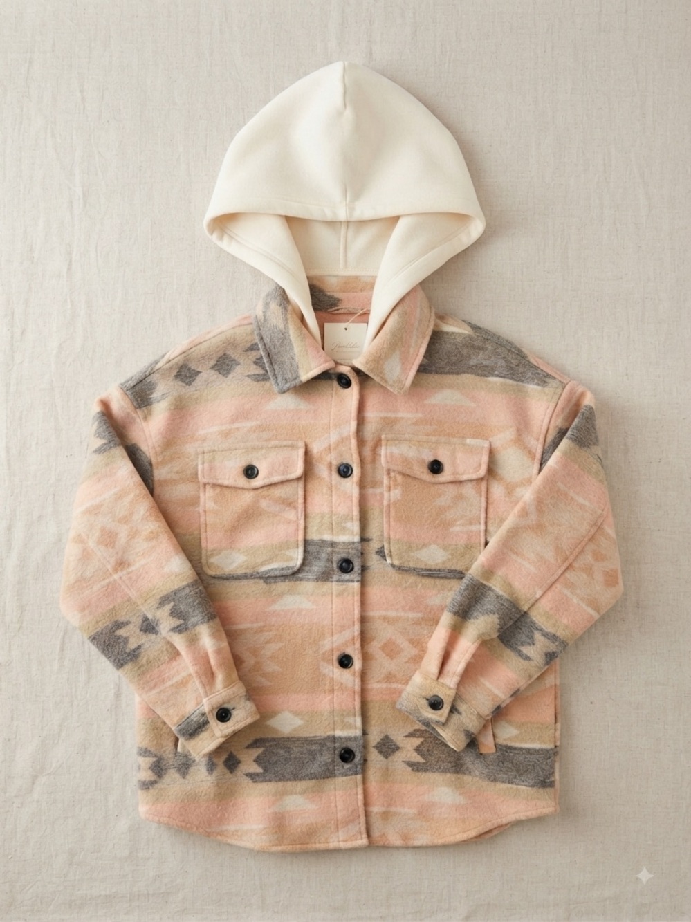 No Boundaries NOBO Size XXL (19) Light Pink Aztec Hooded Shacket